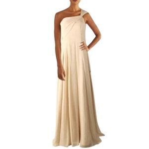 Carmen Marc Valvo Womens Infusion Dress Size 6 Beige Evening Gown Maxi Formal